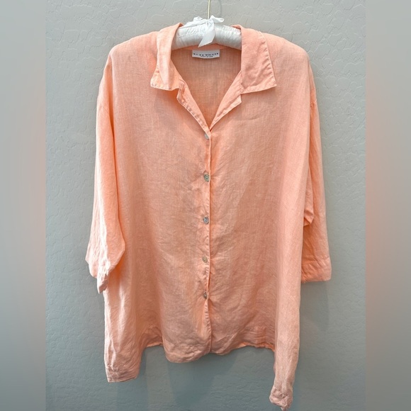 BRYN WALKER | Orange 100% Linen Lagenlook Oversized Button Down Shirt | Small - Picture 1 of 8